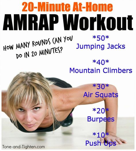 Amrap Workout At Home, Strength Training At Home, Amrap Workout, Training At Home, 20 Minute Workout, Push Ups, Crossfit Workouts, Hiit Workout, Total Body