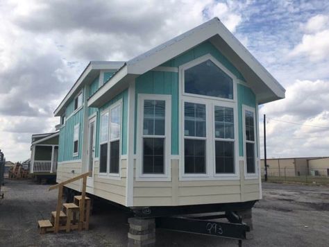 Beachview Park Model Tiny House w/ First Floor Bedroom Tiny Beach House, Backyard Cottage, Park Model Homes, Tiny Cabins, Tropical Home Decor, Park Models, Tiny Houses For Sale, Tiny House Cabin, Cabins And Cottages