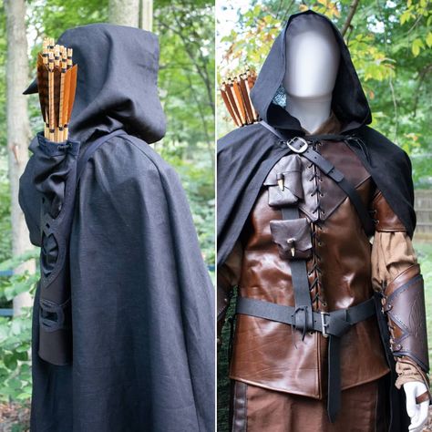 Folk Of The Wood on Instagram: “Another Ranger kit recently completed! 🏹  #folkofthewood #medievalcostume #garb #larp #archer #ranger #cloak #hood #quiver #archery” Medieval Ranger Outfit, Dnd Ranger Outfit, Ranger Cloak, Cloak Hood, Ranger Outfit, Hunter Costume, Ranger Armor, Rangers Apprentice, Ren Faire Costume