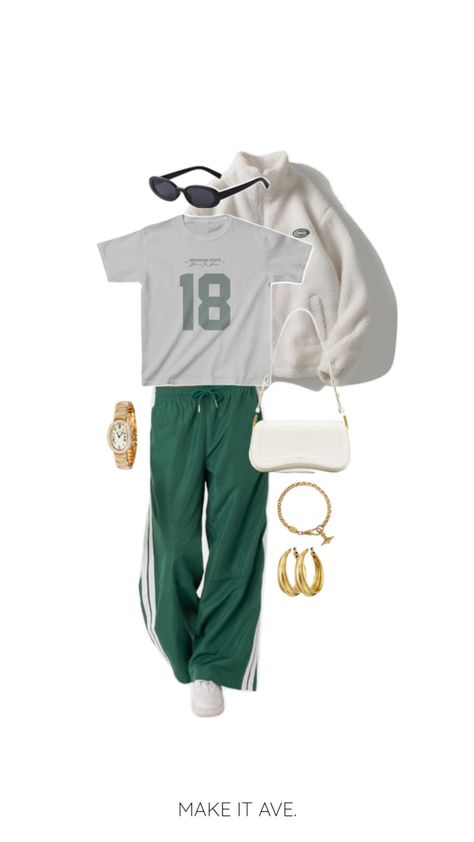 Michigan State Tailgate, Green And White Outfit, College Tailgate Outfit, Fall Tailgating, College Tailgating, Tailgate Outfit, Cute Preppy Outfits, White Outfit, Gameday Outfit