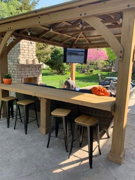 Outdoor Tv Mount, Gazebo Bar, Outdoor Pavillion, H Beam, Backyard Plan, Outdoor Patio Bar, Backyard Landscaping Plans, Backyard Gazebo, Backyard Pavilion