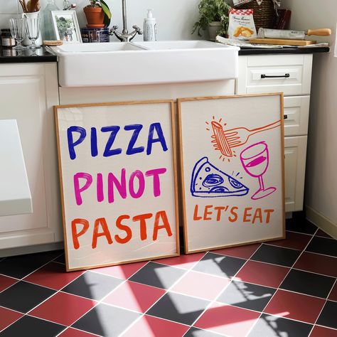 A fun little duo to spice up your kitchen wall art - one for the foodies 🍝 #foodart #kitchendecor #wallart #homedecor Italian Wall Art, Italian Living, Food Wall Art, Nostalgic Art, Wall Art Kitchen, Art Food, Bold Typography, Art Kitchen, Pizza Pasta