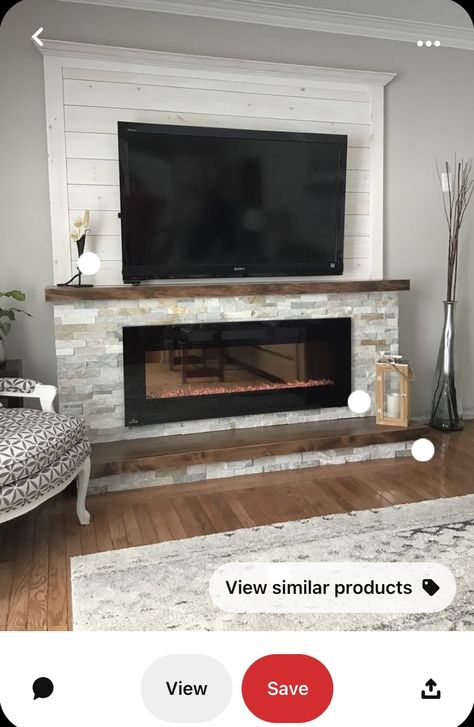 Diy Shiplap Fireplace, Fireplace Feature, Fireplace And Tv, Tv Fireplace, Built In Electric Fireplace, House Flip, Fireplace Update, Feature Wall Living Room, Build A Fireplace