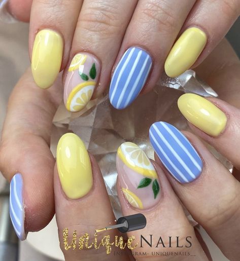 Lemon Nails, Spring Nail Designs, Summery Nails, Cute Gel Nails, Nails Spring, Nails Almond, Nails Desing, Spring Nail, Yellow Nails