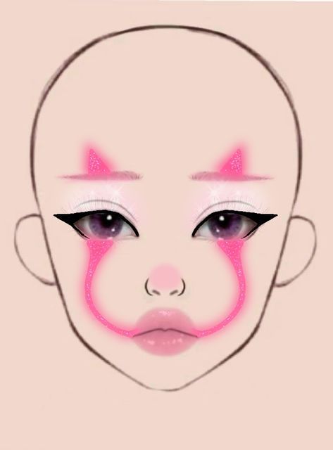 Pink Halloween Makeup Ideas, Payasa Makeup, Clown Makeup Looks Drawing, Pink Halloween Makeup, Maquillaje De Payaso Mujer, Pink Clown Makeup, Makeup Looks Creative, Easy Clown Makeup, Creepy Clown Makeup