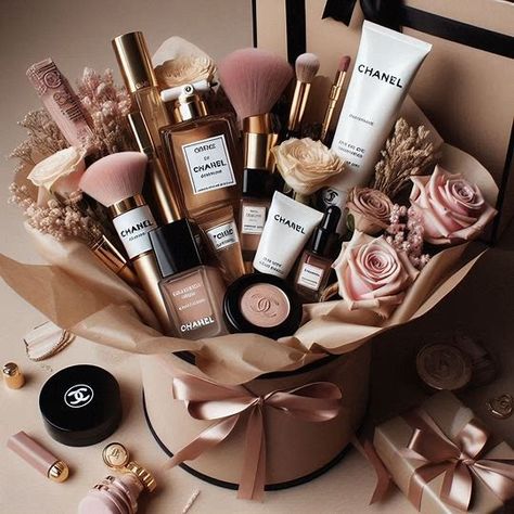 chanel makeup bouquet with, perfume, skincare, wrapping paper, ribbon, and neutral aesthetics - Image Creator in Bing Make Up Bouquet Gift, Skincare Bouquet, Makeup Bouquet Gift, Makeup Bouquet, Chanel Makeup, Paper Ribbon, Inspo Board, Bing Images, Wrapping Paper