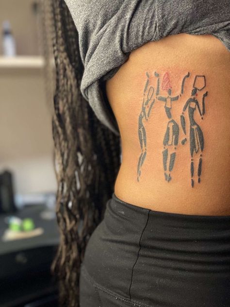 Black Heritage Tattoos, African Tattoo Ideas For Women, Earthy Tattoos Black Women, Patchwork Tattoo Black Women, Neo Soul Tattoo, Women Silhouette Tattoo, Erykah Badu Tattoo, Afrocentric Tattoos For Women, Black Woman Tattoo