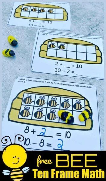 Bee Math Activities For Kindergarten, Bee Art For Kindergarten, Bee Math Activities Preschool, Bees Kindergarten Activities, Bee Kindergarten Activities, Bee Activities For Kindergarten, Bug Math Activities, Bees Preschool Activities, Bees Kindergarten