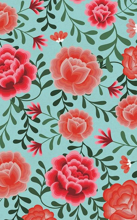 Spring Floral Wallpaper, Modern Floral Wallpaper, Blue Floral Wallpaper, Floral Wall Mural, Floral Pattern Wallpaper, Mexican Flowers, Floral Wallpapers, Folk Art Flowers, Space Style