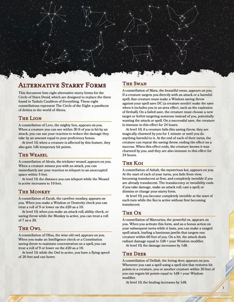 Eight alternative Starry Forms for the Circle of Stars Druid: UnearthedArcana Dnd Starry Form, Stars Druid Aesthetic, Dnd Circle Of Stars, Circle Of The Stars Druid Dnd, Circle Of Stars Druid Aesthetic, Dnd Circle Of Stars Druid, Dnd Star Druid, Star Druid Dnd, Druid Starry Form