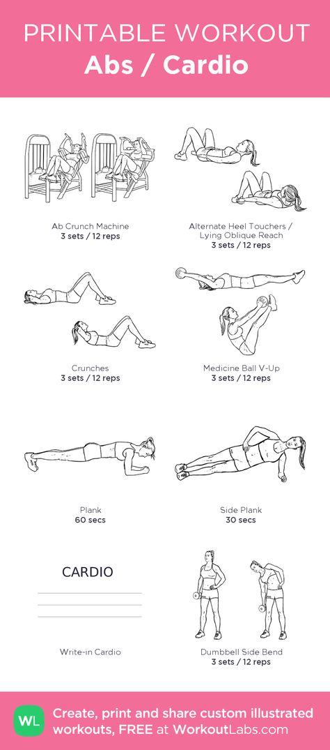 Abs / Cardio: my visual workout created at WorkoutLabs.com • Click through to customize and download as a FREE PDF! #customworkout Workouts Routine, Six Pack Abs Diet, Abs Cardio, Core Workout Videos, Killer Ab Workouts, 6 Pack Abs Workout, Printable Workout, Effective Ab Workouts, Cardio Abs