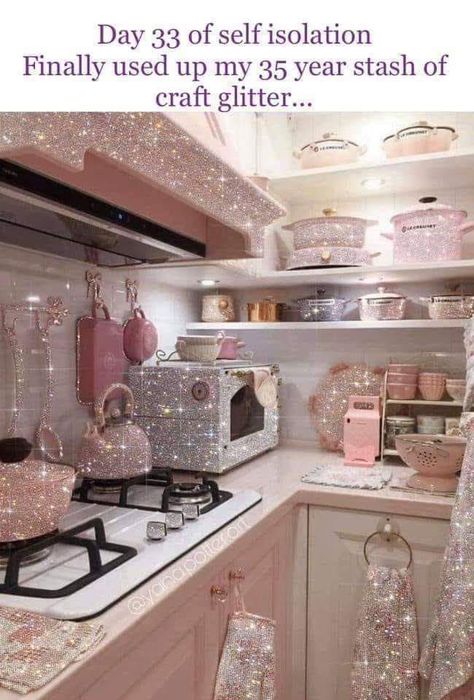 Pink Kitchen Utensils, Glitter Bedroom, Princess Kitchen, Glitter Room, Pink Kitchen Decor, Unique Bedroom Design, Disney Kitchen, Diy Kitchen Decor, Glitter Crafts