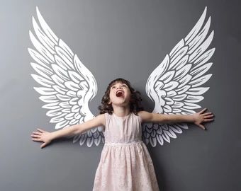 Gold Wall Stickers, Wings Sticker, Big Bedroom, Angel Wings Wall Art, Angel Wings Design, Photos Wall, Angel Wings Wall, Wing Wall, Childs Room