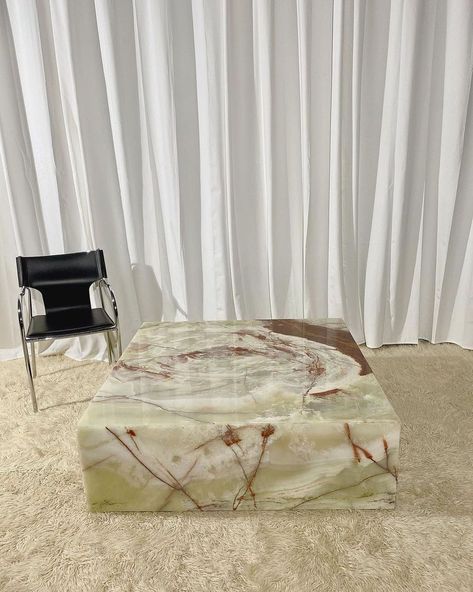 Square Stone Coffee Table, Green Marble Coffee Table Interior, Unique Coffee Table Marble, Green Marble Coffee Table, Onyx Coffee Table, Aesthetic Coffee Table, Curated Spaces, Onyx Coffee, Green Onyx Coffee Table