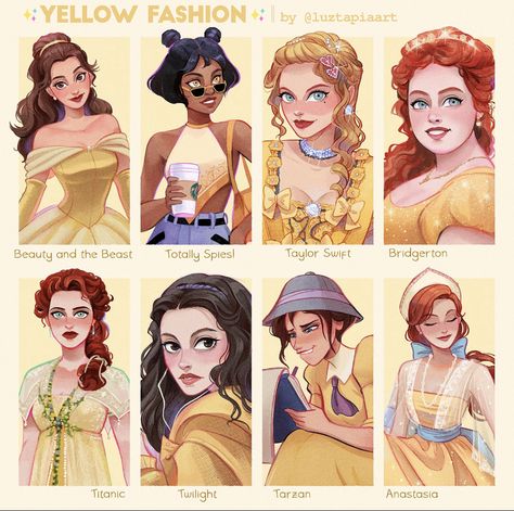 Luz Tapia Art, Modern Disney, Pretty Drawings, Pinturas Disney, Disney Princess Art, Princess Art, Cute Art Styles, Disney Princesses, Yellow Fashion