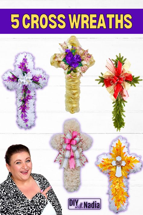 Cross Wreath For Grave, Cemetery Wreaths Diy, Saddle Arrangements Cemetery Flowers, Cross Ribbon Wreath, How To Decorate A Wire Cross From Dollar Tree, Wire Cross Wreath Frame Ideas, Deco Mesh Cross Wreaths Diy Tutorials, Cemetery Crosses Diy, Cemetery Flowers Grave Decorations Diy