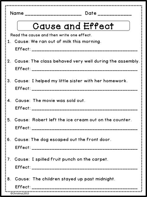 By Christina L  Grades 2-4                     Check it out here:  https://www.teacherspayteachers.com/Product/Cause-and-Effect-572433   Her... Cause And Effect Worksheet, Theme Worksheet, 4th Grade Reading Worksheets, Cause And Effect Worksheets, Cause And Effect Activities, Ela Worksheets, Language Arts Worksheets, 2nd Grade Worksheets, 4th Grade Reading