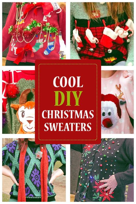 Diy Ugly Christmas Sweater Ideas, Easy Ugly Christmas Sweater, Creative Ugly Christmas Sweater, Homemade Ugly Christmas Sweater, Ugly Christmas Sweater Diy Funny, Ugly Christmas Sweater Ideas, Christmas Sweatshirt Ideas, Kids Ugly Sweater, Christmas Sweater Ideas