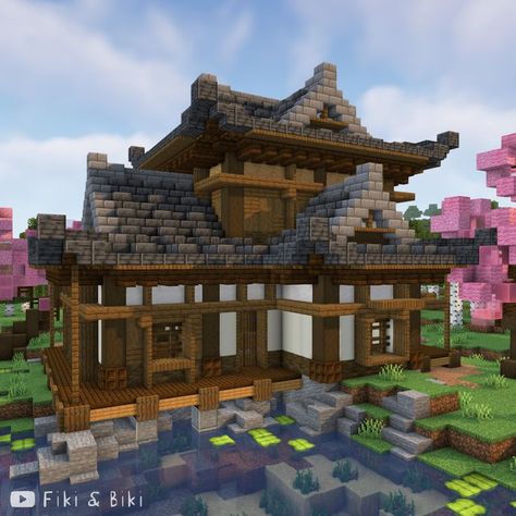 Tutorial is on our YouTube channel: Fiki & Biki 🐔 (link in bio) Japanese Minecraft Builds, Minecraft Japanese House, Minecraft Japanese, Rumah Minecraft Sederhana, Asian House, Minecraft House Plans, Traditional Japanese House, Minecraft Cottage, Minecraft House Designs