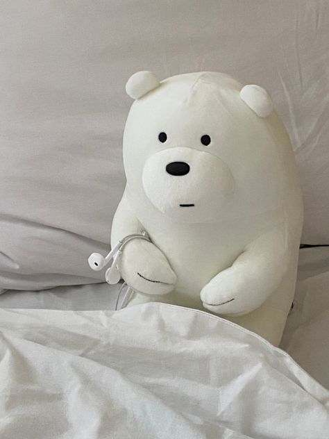 White Plushie Aesthetic, Miniso Plushies Aesthetic, Ice Bear Plushie, Bear Bare, Ice Bear, Ice Bears, We Bear, Cozy Aesthetic, Bare Bears