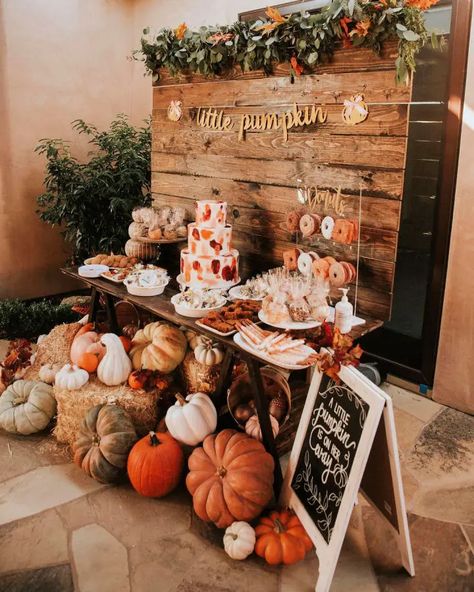 25 Unique Fall Baby Shower Ideas, Themes and Decorations - Blitsy Autum Decorations Birthday, Fall Themed 18th Birthday Party, Fall Themed Bridal Shower Ideas Food, October Baby Shower Themes Boy, Vintage Fall Baby Shower Ideas, A Little Pumpkin Is On The Way Backdrop, November Baby Showers, Fall Sweet Sixteen Party Ideas, Fall Baby Shower Backdrop Ideas