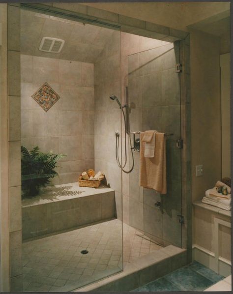 Roman shower with built in seat. Roman Shower, Kitchen And Bath Showroom, Bathroom Showers, Bathroom Plans, Beach Theme Bathroom, Luxury Bathrooms, Cottage Ideas, Beach Themed, Florida Home