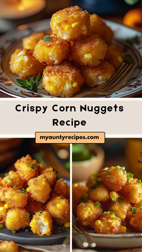 Looking for a snack that’s crispy on the outside and soft on the inside? Try this Crispy Corn Nuggets Recipe! These bite-sized corn fritters are made with sweet corn kernels and a light, crispy batter, making them the perfect appetizer or snack for any occasion. Cowboy Bites With Corn, Unique Corn Recipes, Corn Fritters Air Fryer, Corn Puffs Recipes, Asian Corn Recipes, Corn Nibblets, Corn Nuggets Recipe Easy, Creamed Corn Fritters Recipe, Sweet Corn Nuggets