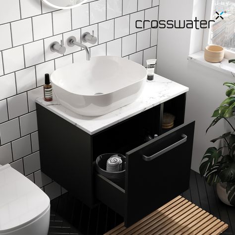 Marble Worktop, Bathroom Furniture Design, Bathroom Furniture Modern, Black Drawer, Small Bathroom Interior, Cloakroom Vanity Unit, Small Vanity, Bathroom Furnishings, Black Vanity