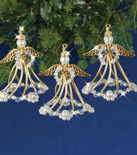 Diy Beading, Nostalgic Christmas, Beaded Angels, Holiday Beading, Angel Crafts, Beaded Christmas Ornaments, Christmas Bead, Crystal Ornament, Ornament Kit