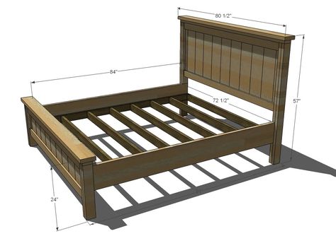 Farmhouse Bed, Calif King Diy Cal King Bed Frame, King Bed Frame Plans, Diy King Size Bed Frame, Cal King Bed Frame, Diy King Size Bed, Bed Frame Dimensions, King Murphy Bed, King Size Bed Frame Diy, Diy King Bed