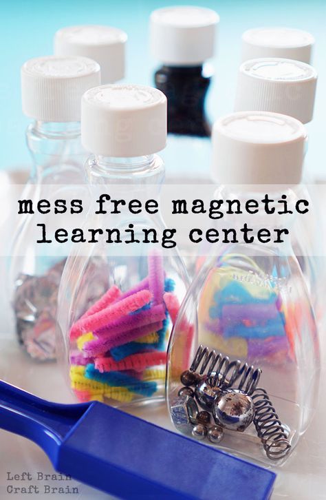 Make this Mess Free Magnetic Learning Center for some fun and easy STEM learning play. Science Center Preschool, Science Experience, Magnet Activities, Pre-k Science, Science Area, Brain Craft, Easy Stem, Science For Toddlers, Discovery Bottles