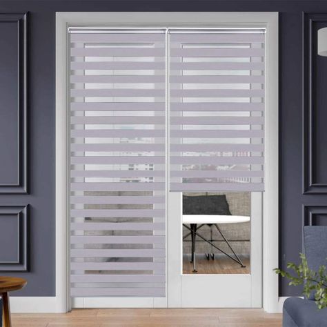 SMONTER Easy Fix Zebra Roller Blind,Day and Night Blinds Curtains with Install Accessories (110CMx230CM, GREY) : Amazon.co.uk: Home & Kitchen French Door Blinds, Sheer Roller Shades, Blinds For French Doors, Zebra Curtains, Zebra Shades, Door Window Treatments, Zebra Blinds, Door Blinds, Cord Light