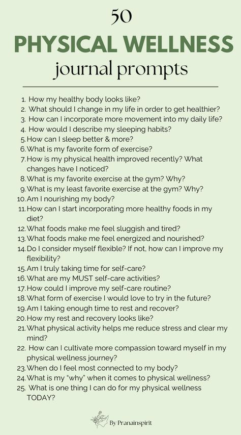 Use these journal prompts to understand your state of physical wellness.

#fitnessjournal #journalprompts #wellness #wellnessjournal #fitnessplanner #fitnessgoals #fitness #workout #musclebuilding #gym #gymworkout #gymexercises #fitnessroutine Health And Fitness Journal Prompts, Journal Prompts For Physical Health, Fitness Journal Prompts, Workout Journal Ideas, Wellness Journal Ideas, Fitness Journal Ideas, Gym Journal, Journal Exercise, Mindfulness Journal Prompts