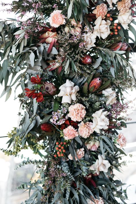 Native Flowers Wedding, Pink Wedding Arch, Australian Native Wedding, Flower Wedding Arch, Rosemary Tree, Native Wedding, David Stone, Foxes Photography, Australian Native Flowers