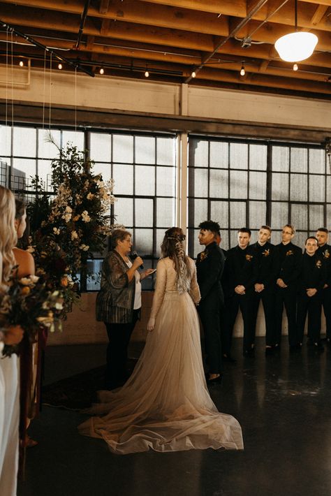 We love the moody tones of this dark + moody fall Portland wedding | Image by Naba Zabih Photography              #weddingideas #weddingdress #fallwedding #weddingcolors #weddingrings #weddingplanning Creative Wedding Venues, Alternative Wedding Inspiration, Industrial Wedding Inspiration, Wedding Ceremony Seating, Wedding Image, Portland Wedding, Fall Wedding Cakes, Dresses Simple, Bridal Shower Rustic