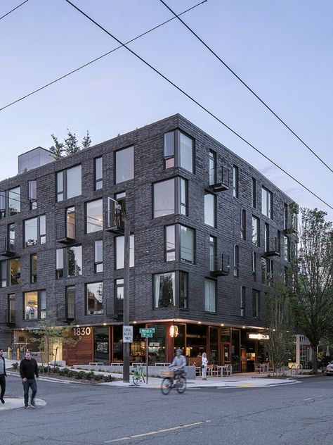 Multifamily Housing, Facade Architecture Design, Mix Use Building, Apartment Buildings, Brick Architecture, Apartment Architecture, Brick Facade, Commercial Architecture, Building Facade