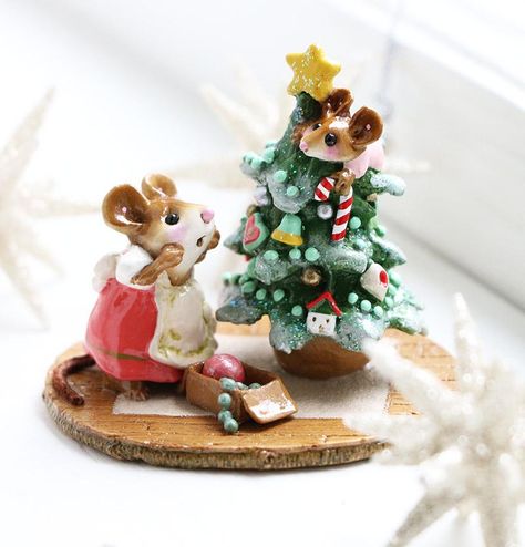 Charming Tails Mice, Mouse Cookies, Clay Idea, Wee Forest Folk, Raising Canes, Monkey Doll, Wee Folk, Polymer Clay Christmas, Christmas Baby Shower