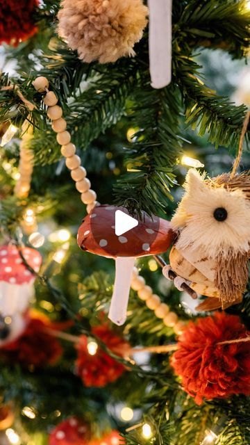 Wendy on Instagram: "For more instructions and step by step tutorial, check out my blog theKwendyHome.com. 

I’ve been enamoured by mushrooms this year and decided to add them to our Christmas tree. I even used a bed of moss as a tree skirt and added some woodland creatures to the tree. I’m excited to add more each year! 

#christmasdiy #christmascrafts #diychristmasdecor #cottagecoreaesthetic #mushrooms #mushroomlover #mushroomart #mushroomcore #christmastree #christmasornaments #ornaments" Mushroom Xmas Tree, Mushroom Theme Christmas Tree, Diy Mushroom Christmas Ornaments, Woodland Creatures Christmas Tree, Diy Tree Skirt Christmas, Mushroom Ornaments Diy, Moss Christmas Tree, Woodland Creatures Christmas, Moss Christmas