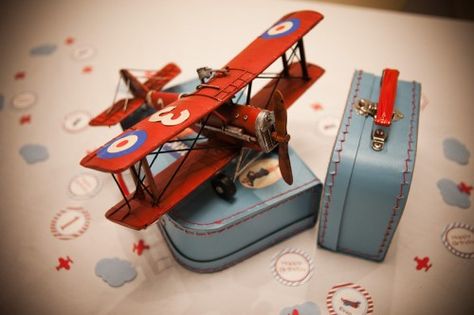 airplane party Airplane Centerpiece Ideas, Vintage Airplane Theme, Vintage Airplane Baby Shower, Vintage Airplane Party, Vintage Airplane Birthday, Time Flies Birthday, Themed Centerpieces, Planes Birthday, Airplane Baby Shower