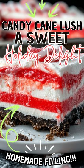 Candy Cane Lush: A Sweet Holiday Delight Candy Cane Lush Dessert, Candy Cane Desserts, Candy Cane Dessert, Layered Dessert, Dairy Free Cream, Chocolate Sandwich Cookies, Scrumptious Desserts, Cookie Crust, Cheese Flavor