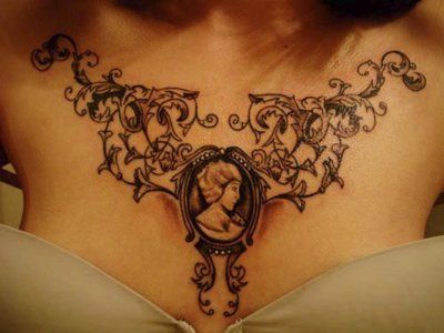 Cameo Tattoo, Luck Tattoo, Vine Tattoos, Chest Piece Tattoos, Lace Tattoo, Classic Tattoo, Tattoos Gallery, Great Tattoos, Chest Tattoo