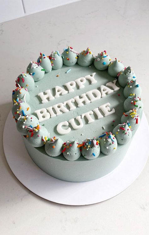 simple buttercream cake, simple cake, simple birthday cake, mint green cake, mint green birthday cake, cute and simple birthday cake, simple birthday cake design Mint Green Birthday Cake, Cake With Rainbow Sprinkles, Simple Buttercream Cake, Mint Green Cake, Mint Green Birthday, 50 Birthday Cake, Green Birthday Cake, Mint Green Cakes, Cake With Rainbow