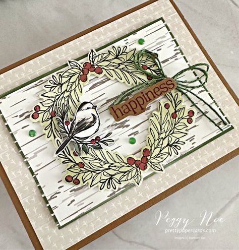 Handmade card made with the Winterly Tree Tops Bundle by Stampin\' Up! created by Peggy Noe of Pretty Paper Cards #winterlytreetops #stampinup #peggynoe Wintery Tree Tops, Stamping Up Wintery Tree Tops, Nest Of Winter Stampin Up Cards, Stampin Up Bird Cards, Wintery Tree Tops Stampin Up Cards, Stampin' Up Winterly Tree Tops, Stampin Up Forest Friends, Nests Of Winter Su, Stampin Up Nests Of Winter Cards