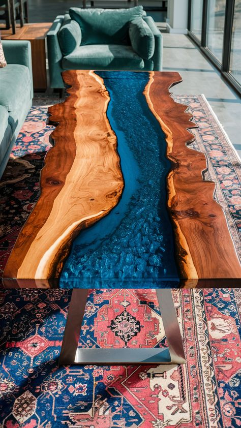 This river table combines natural beauty and craftsmanship in perfect harmony. 🌊  #rivertable #epoxyresin #woodworking #homedecor #artisanmade Resin River Table, Elegant Wall Art, River Table, Resin Projects, Perfect Harmony, Wooden Storage, Epoxy Resin, Diy Art, Natural Beauty