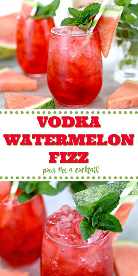 Watermelon Vodka Drinks, Flavored Vodka Drinks, Vodka Watermelon, Cocktail Vodka, Fizz Cocktail, Watermelon Cocktail, Watermelon Drink, Summer Drinks Alcohol, Cocktail Drinks Alcoholic