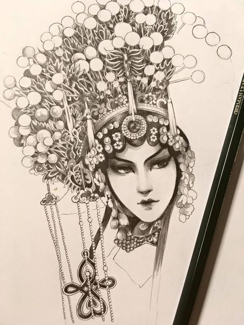 Chinese Opera Tattoo, Chinese Opera Drawing, Red Horror, Chinese Dragon Art, Asian Artwork, Peking Opera, Traditional Chinese Art, Chinese Opera, Chinese Art Painting