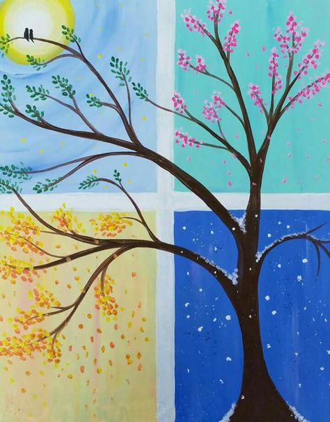 Four Seasons Painting, Canvas Art Painting Acrylic, Tree Paintings, Abstract Art Painting Techniques, Easy Canvas Art, Textured Canvas Art, Seasons Art, Small Canvas Art, Creative Painting