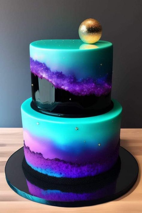 Cakes 90th Birthday Grandma Galaxy Birthday Cake, Galaxy Cakes, Galaxy Desserts, Neon Cakes, Planet Cake, Purple Cakes Birthday, Birthday Grandma, Simple Family Meals, Galaxy Cake