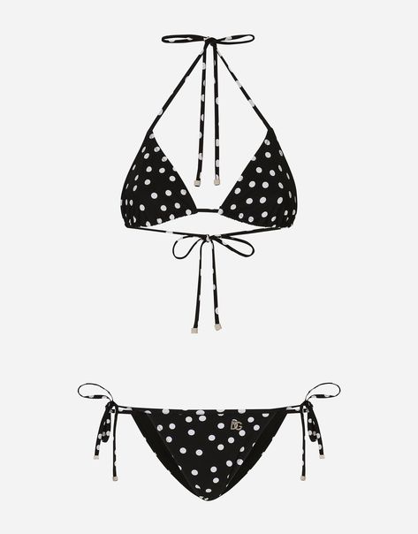 Dolce & Gabbana Polka-dot triangle bikini Polka Dot Accessories, Ibiza Swimwear, Swimsuits 2024, Greece Party, Boho Swimsuit, Polka Dot Swimsuit, Bathing Suit Designs, Unique Bikinis, Swimming Suits