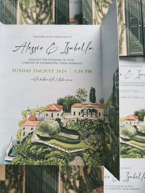 Featuring hand-painted illustrations of Villa Balbianello, this bespoke wedding stationery design sets the perfect tone for a dreamy Italian destination wedding. 🌿🇮🇹
Custom wedding stationery designed to wow your guests.

#GatefoldInvitations #BespokeWeddingStationery #CustomWeddingInvitations #LakeComoWedding #ItalianWedding #DestinationWedding #LuxuryWeddingStationery Italian Wedding Stationary, Italian Wedding Invitations, Villa Balbianello, Italian Wedding Venues, Italian Destination Wedding, Elopement Party, Bespoke Wedding Invitations, Bespoke Wedding Stationery, Lake Como Wedding